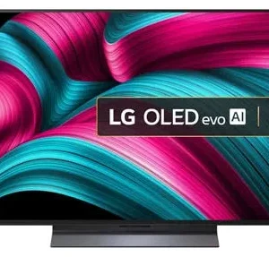 LG OLED evo AI 2025 TV front view with colorful waves